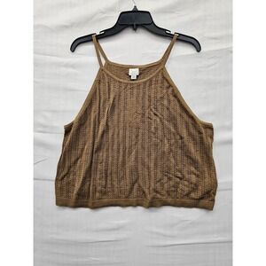 A New Day Brown Pointelle Knit High Neck Halter Tank Top XXL NWT 018142531